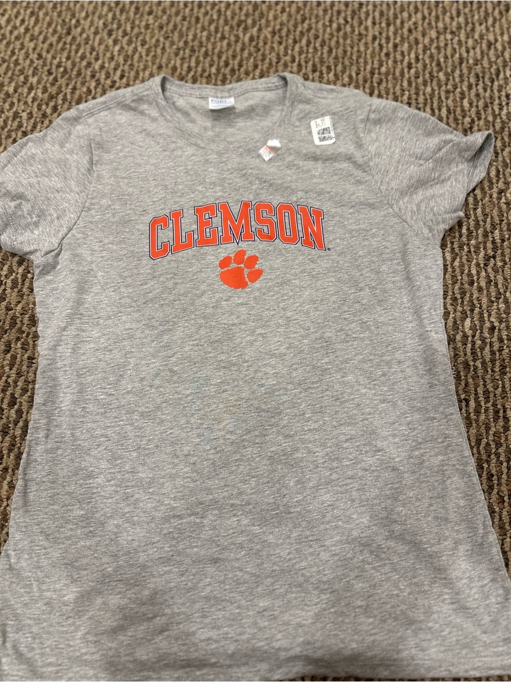 Port and Company Gray Clemson Orange Paw Short Sleeve Tee
